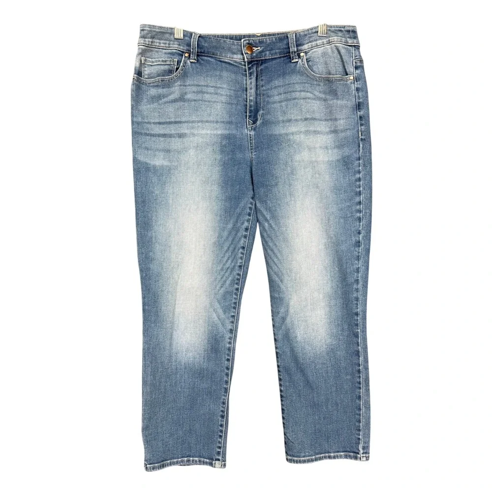 Chicos Platinum Crop Jeans‎ 1.5 Women 10 Blue Medium Wash Stretch Straight Leg